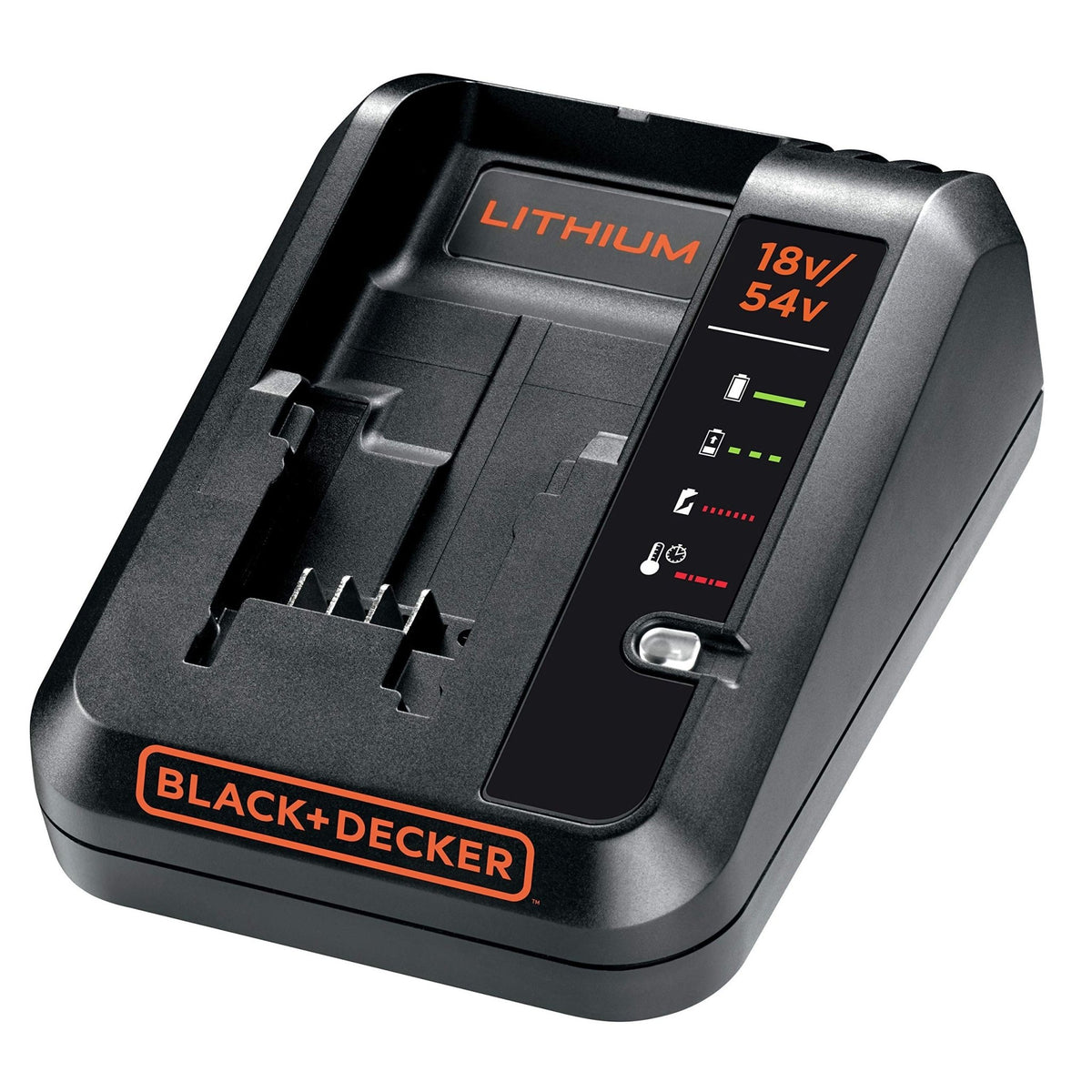 BLACK+DECKER BDC2A - Cargador de 18-54V 2Ah para Baterías de Litio, Tiempo de carga de 54V 1,5 Ah en 45 min, Tiempo de carga de una batería de 54 V y 2,5 Ah en 75 min - Ferrotecnia
