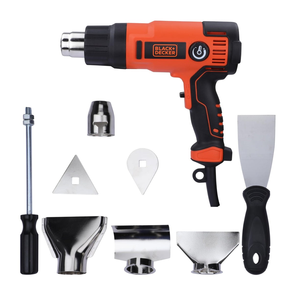 BLACK+DECKER Decapador Térmico 2000W, Pistola de calor, Temperatura Ajustable 65-645°C, 2 Caudales de Aire, Empuñadura Ergonómica, Incluye 8 Accesorios y Maletín, 230V, KX2200K