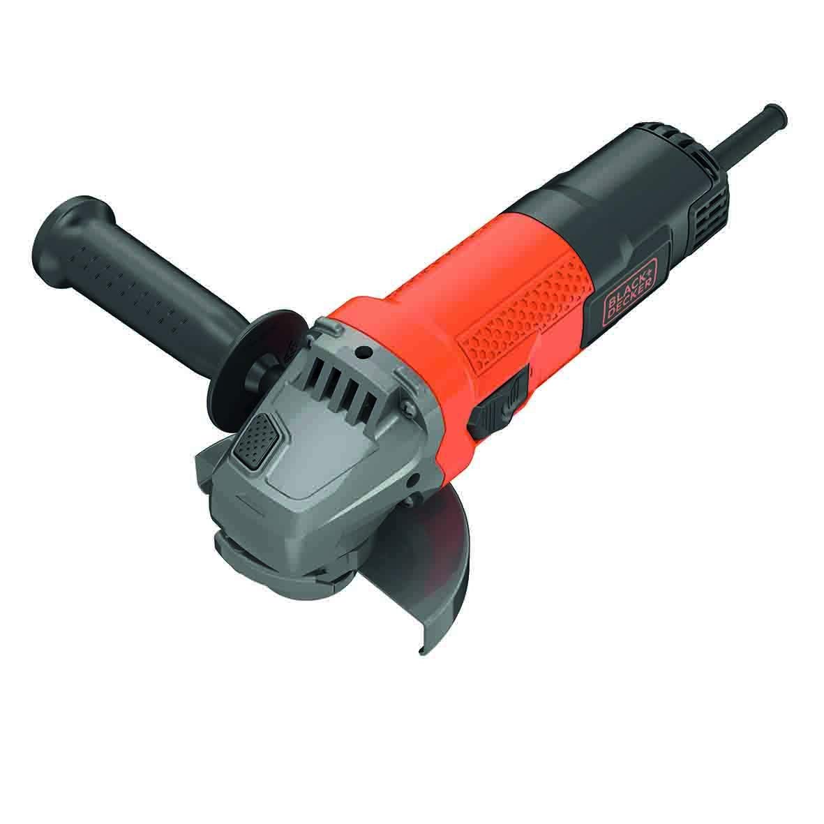 BLACK+DECKER Mini Amoladora 750W, velocidad 12.000 rpm, empuñadura de 3 posiciones, bloqueo del eje, protección contra re-arranque, diámetro de disco 115mm, BEG110-QS