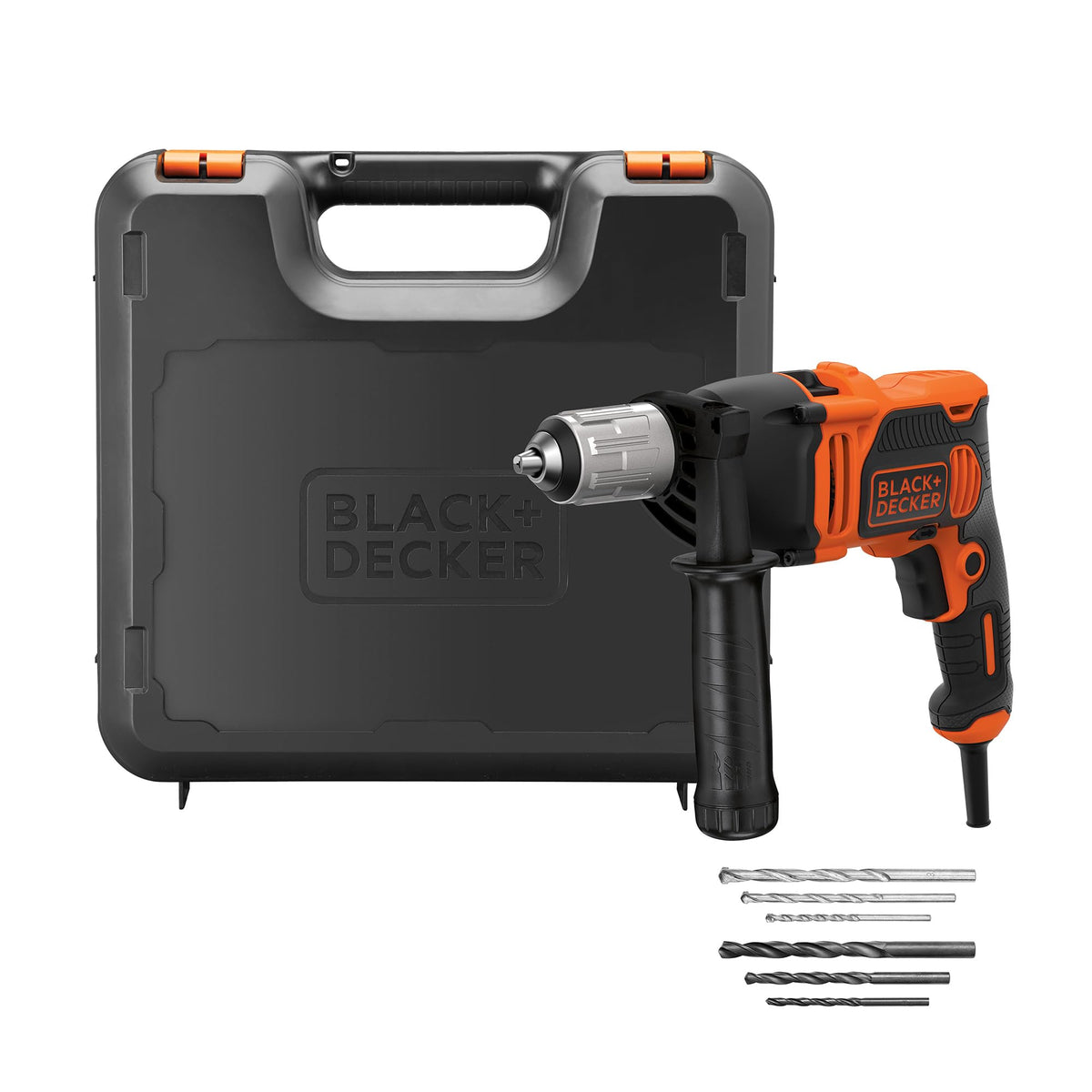 BLACK+DECKER Taladro percutor de 1 marcha 850W, velocidad variable, bloqueo del eje, compacto y ligero, incluye 6 brocas y caja de herramientas, BEH850K-QS