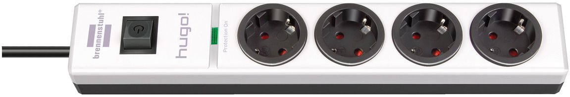 Brennenstuhl 1150610304 - Base múltiple con protección contra sobretensión hugo! blanca/negra (4 tomas) - Ferrotecnia