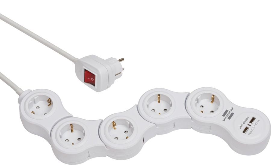 Brennenstuhl 1155350210 - Base múltiple maniobrable Vario - Power con puertos USB - Ferrotecnia
