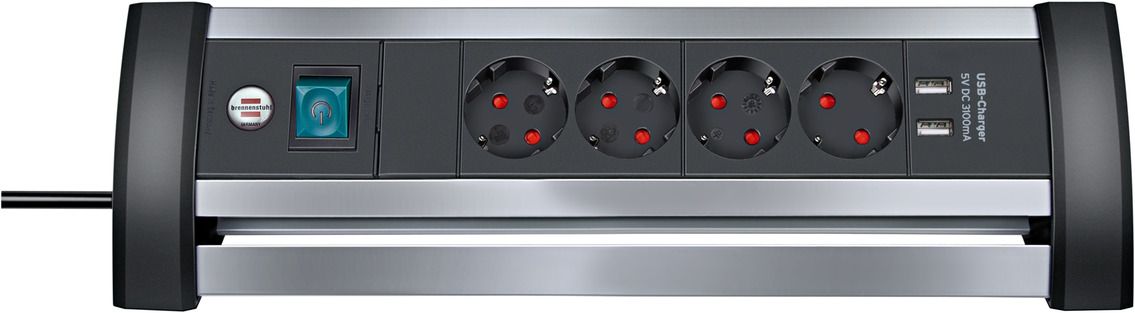 Brennenstuhl 1394000534 - Base múltiple Alu - Office - Line para sobremesa (4 tomas + 2 puertos USB) - Ferrotecnia