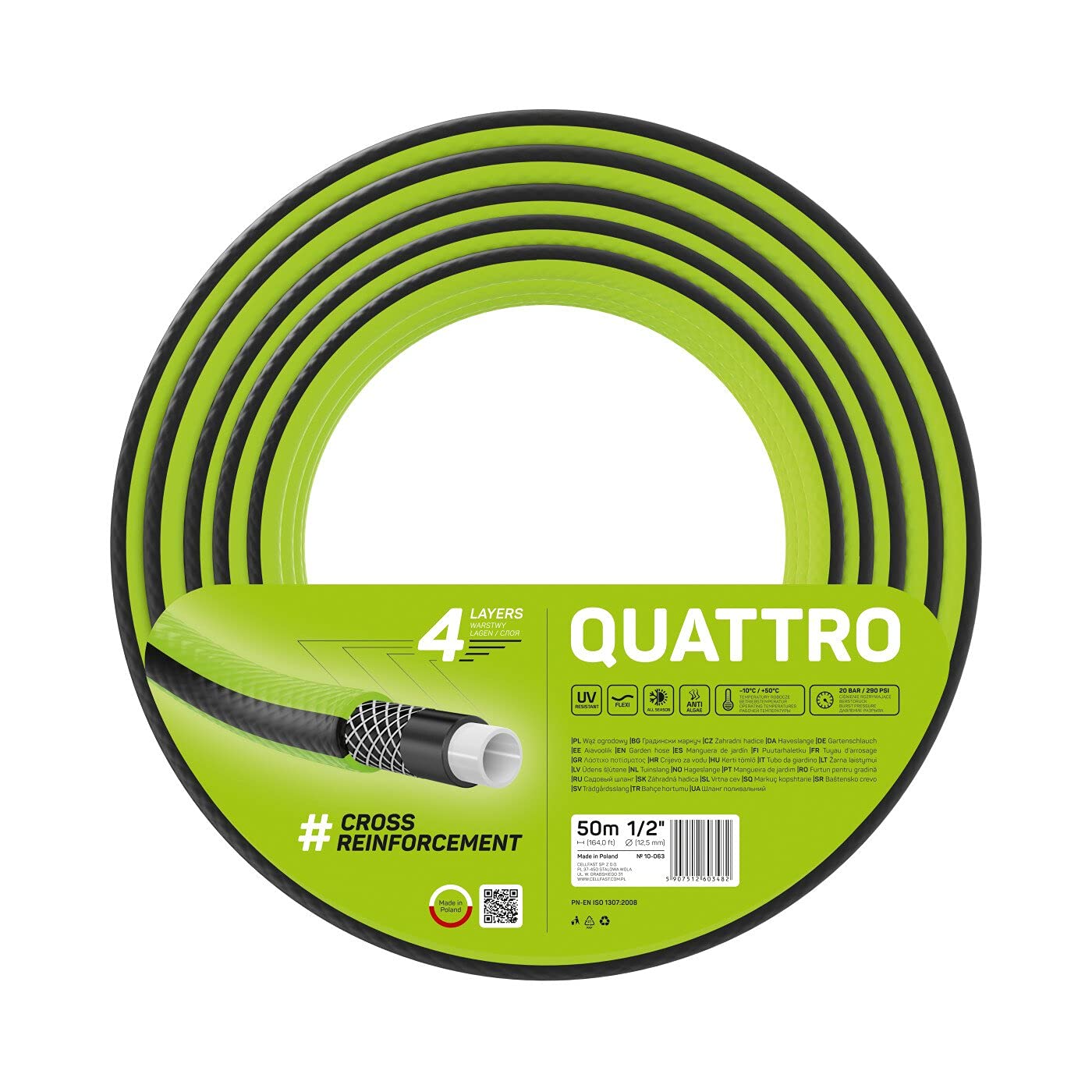 Cellfast 10-063 - Manguera de jardín Quattro 1/2" 50m