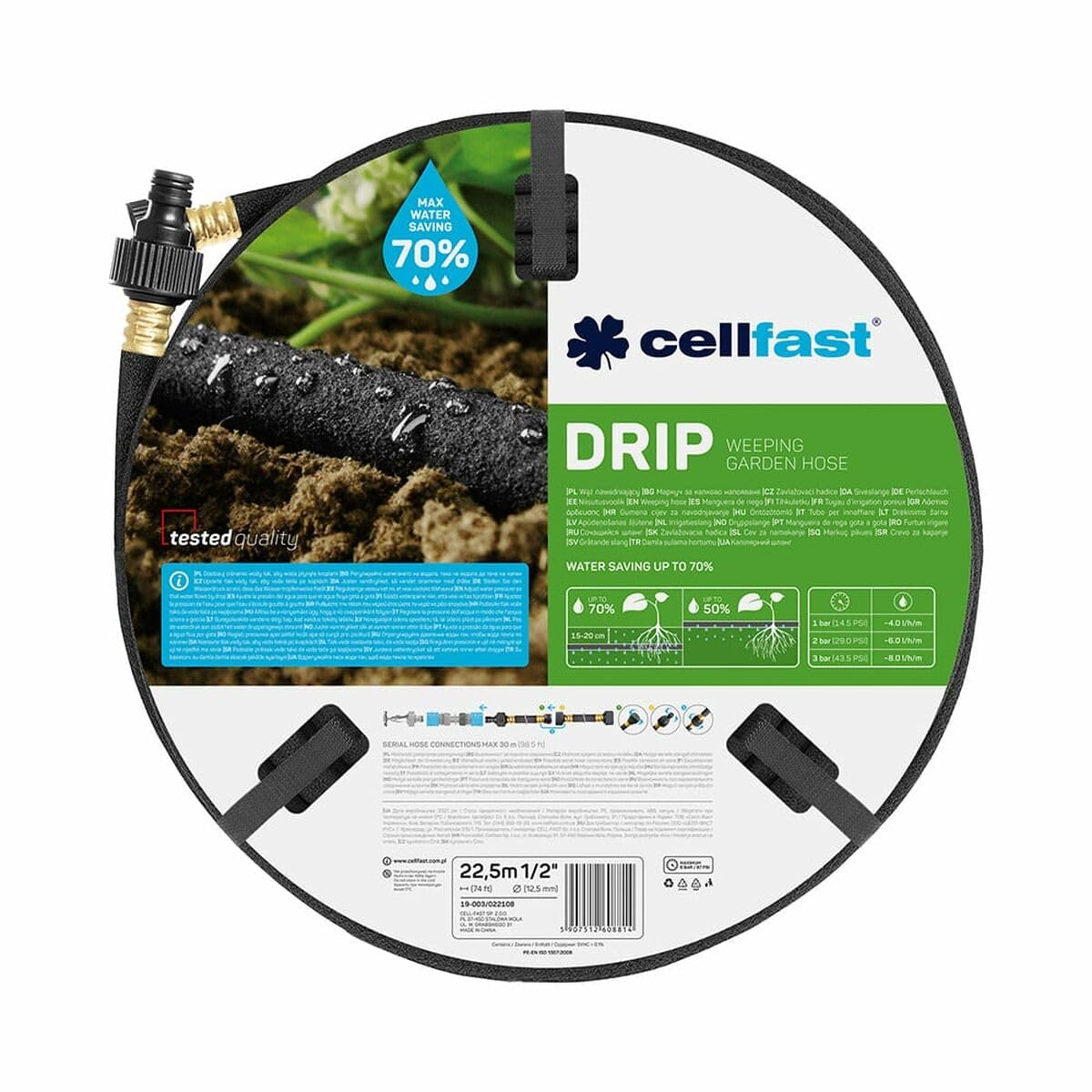 Cellfast 19-003C - Manguera de riego por goteo Drip 1/2" 22,5m