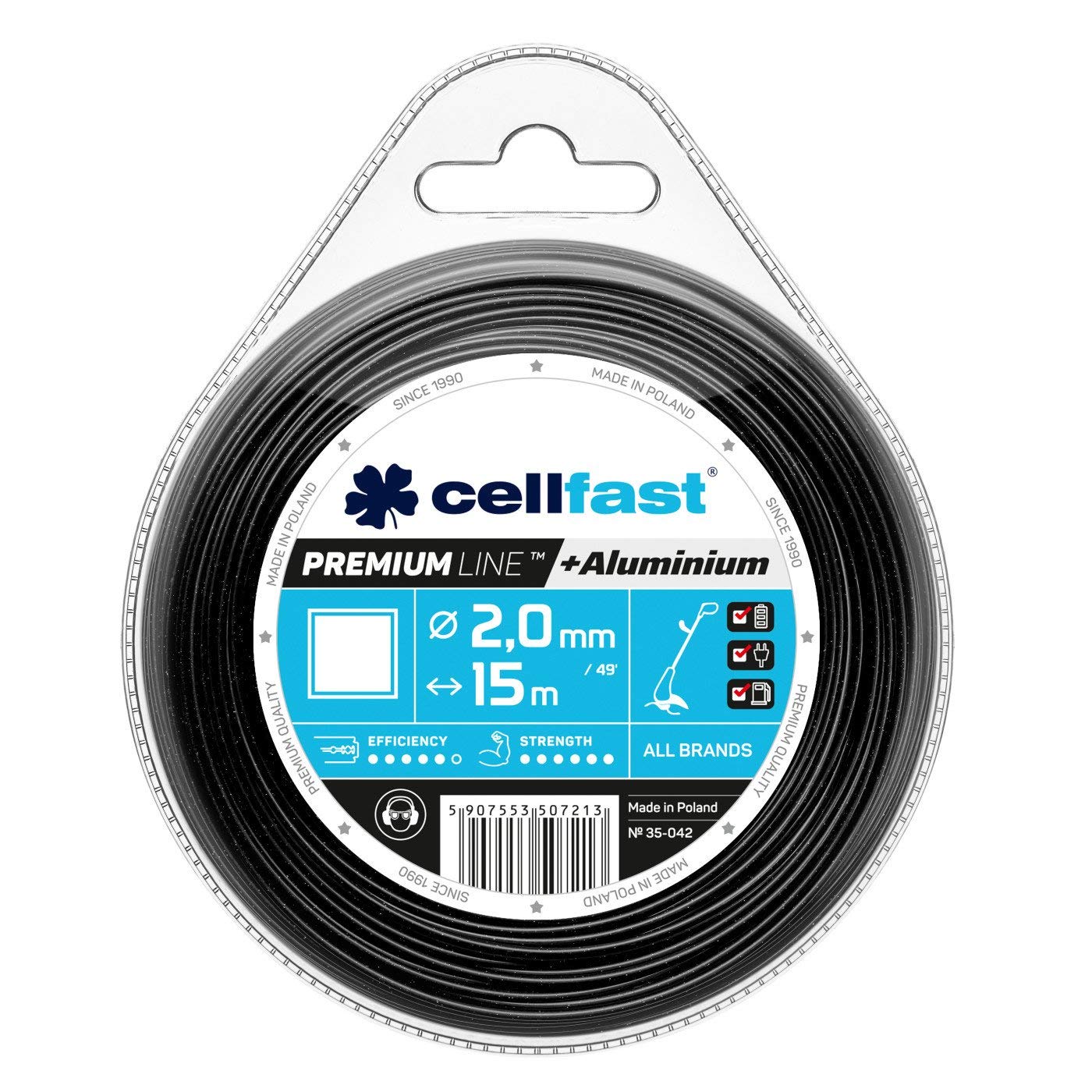 Cellfast 35-042 - Hilo de corte para desbrozadora Premium 2,0 mm, 15 m, cuadrado