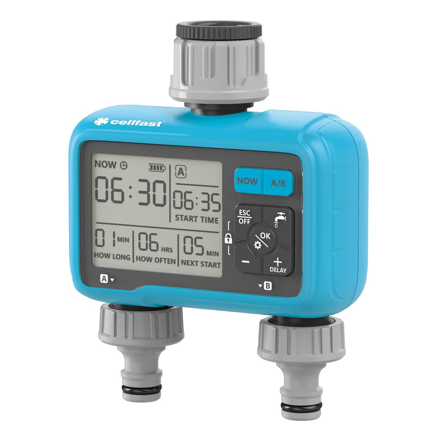 Cellfast 52-092 - Programador de riego electrónico Chronos de 2 sectores cellPRO