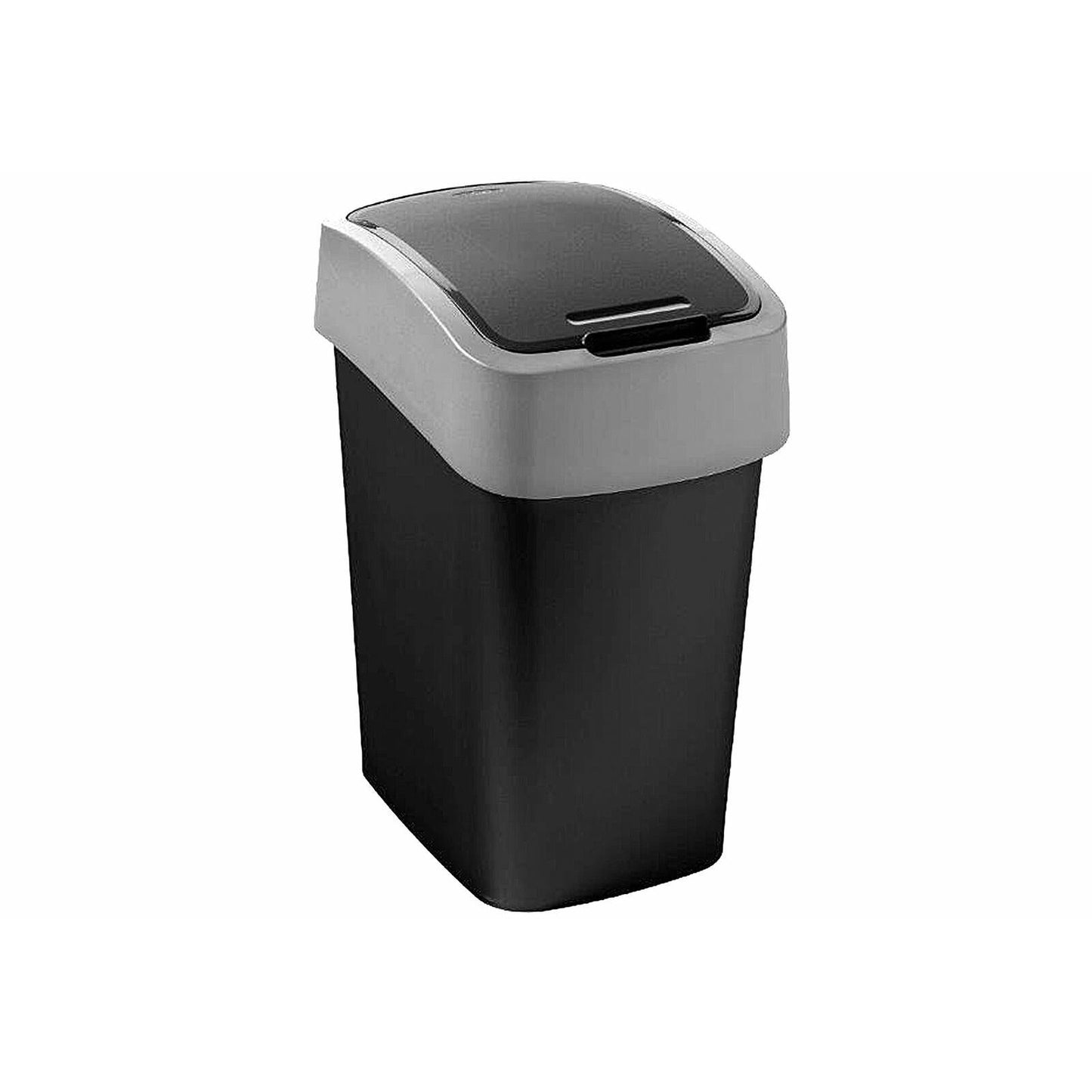 Curver 229411 - Papelera basculante de plástico, 29,4 x 37,6 x 65,3 cm, 45 litros, Negro y Plateado