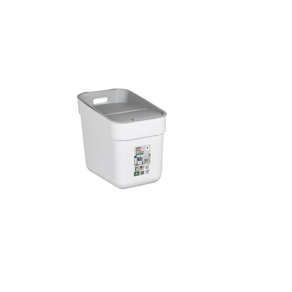 Curver - Cubo de basura y reciclaje Ready To Collect 20L, Con soporte para pared o puerta, Ideal para Cocina o cuarto de baño, 100% reciclado, Color blanco