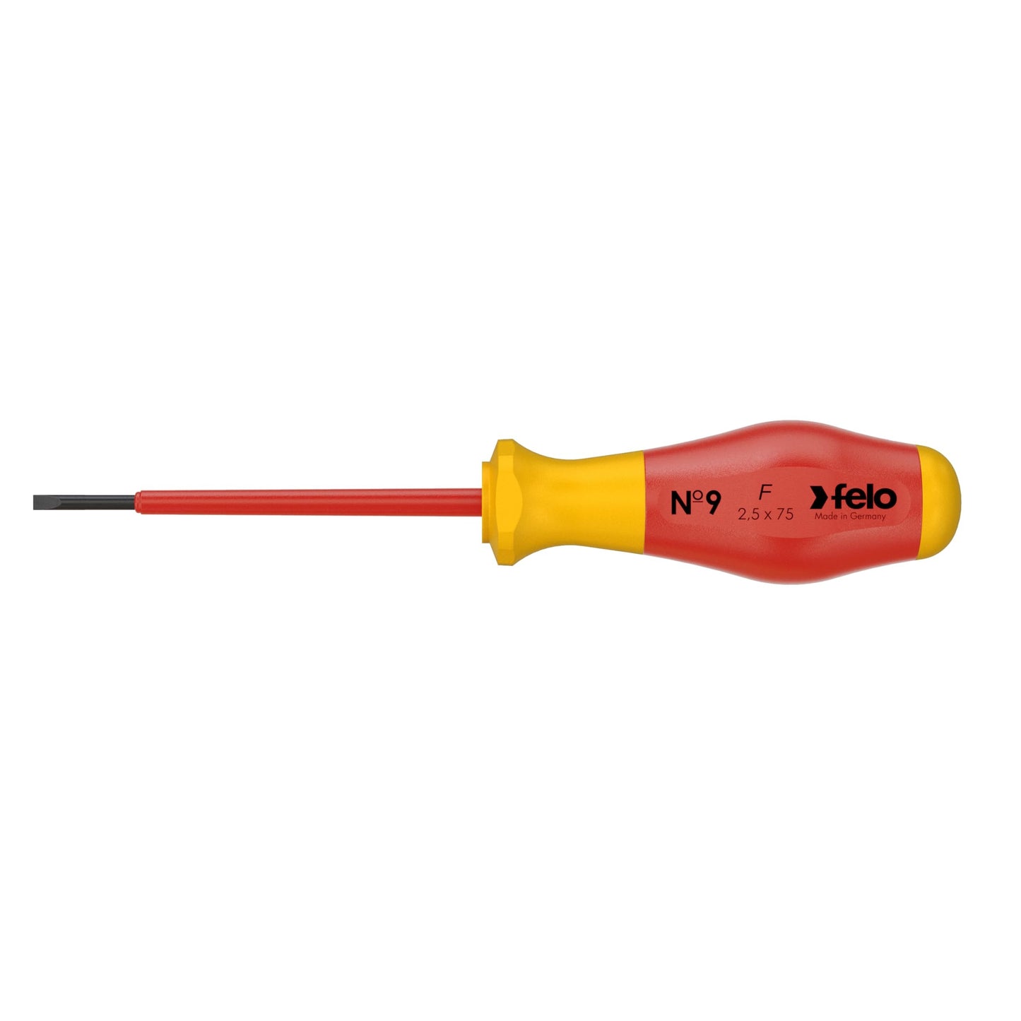 Felo 91302590 - Felo VDE insulated screwdriver Series No. 9 2.5x0.4x75 mm.