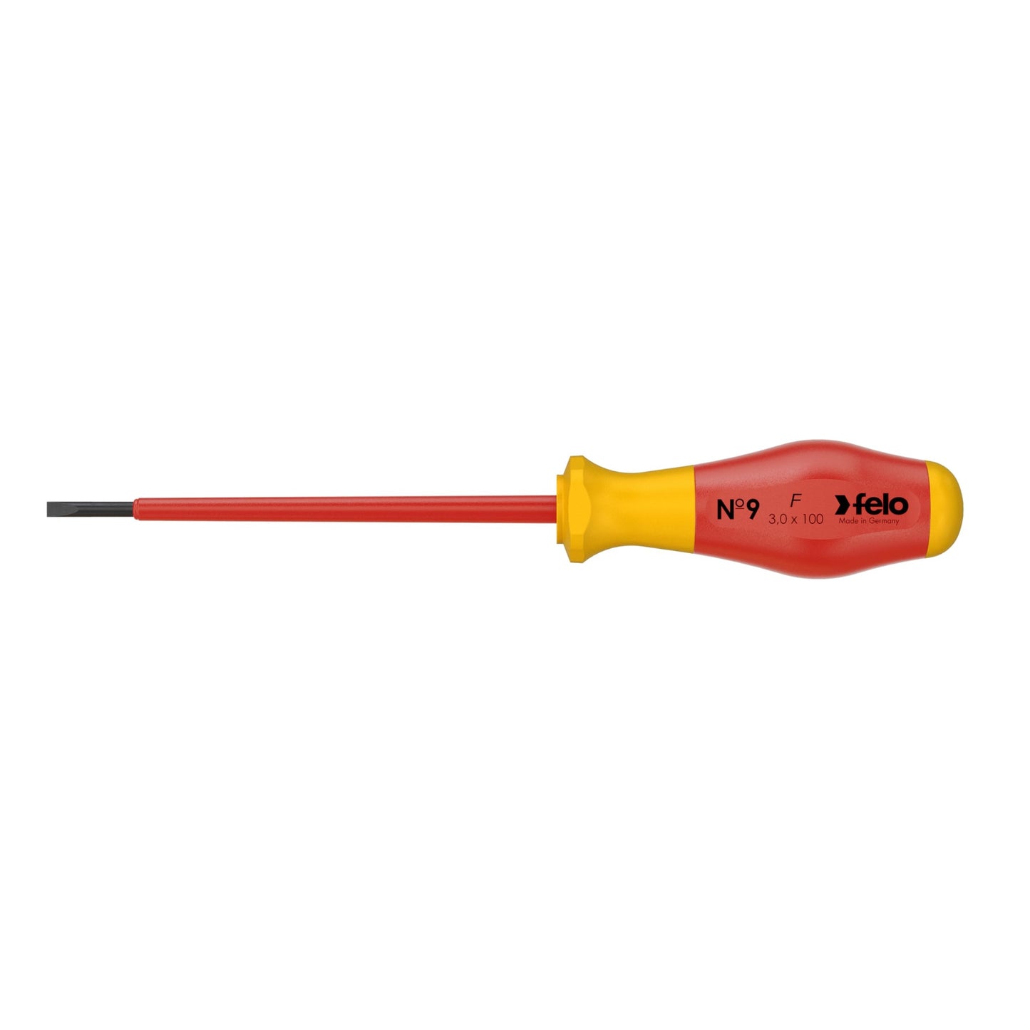Felo 91303090 - Felo VDE insulated screwdriver Series No. 9 3.0x0.5x100 mm.