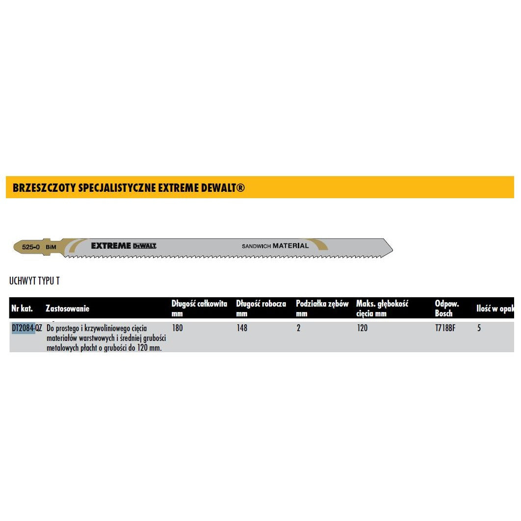 DeWalt DT2084-QZ - Hojas de sierra de calar Extreme, 180 mm para corte recto y curvo en planchas metálicas de hasta 120 mm