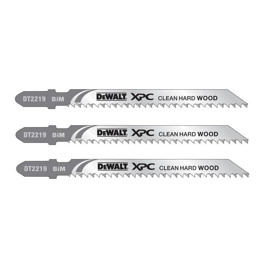 DeWalt DT2219-QZ - Hoja de sierra de calar XPC, long: 100mm, paso de diente: 2.5mm, hoja bi-metal, para cortes limpios y sin astillas de laminados y madera hasta 40mm de espesor, Arándano