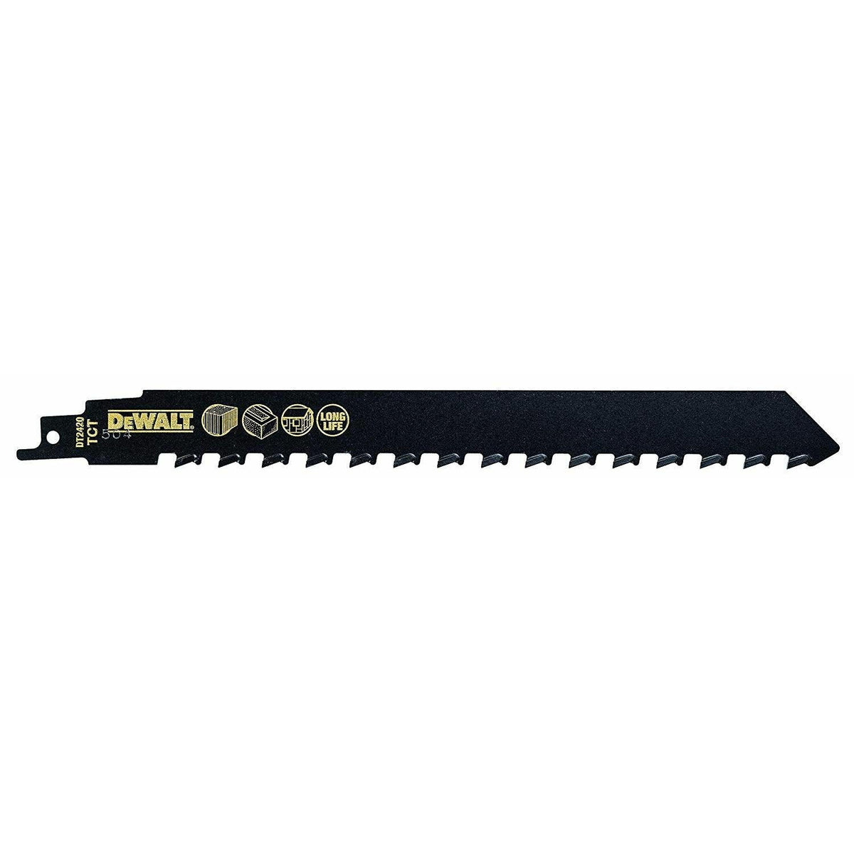 DeWalt DT2420-QZ - Hoja de sierra sable bi-metal, longitud: 240mm, paso de diente: 12.7mm, hoja de carburo de tungsteno para corte de hormigón celular, ladrillo rojo y fibrocemento hasta 150mm - Ferrotecnia