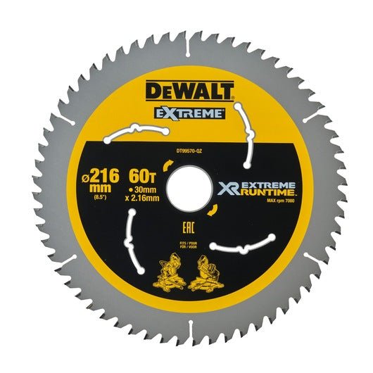 DeWalt DT99570-QZ - Hojas para sierra circular estacionaria XR Extreme Runtime, 216 x 30 mm 60D 7º