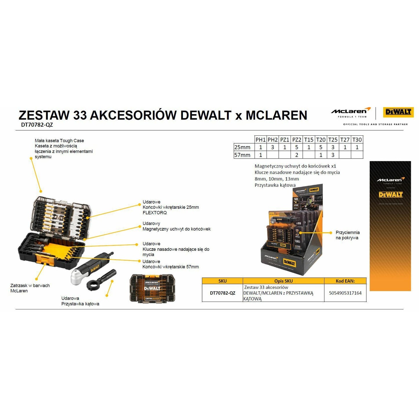DEWALT McLaren - Juego de puntas de destornillador, juego de herramientas con hexagonal interno, puntas Phillips y Torx, con maletín de almacenamiento, modelo DT70782-QZ, 33 piezas