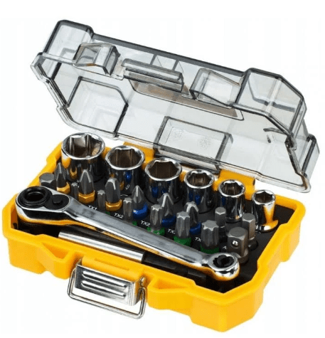 DEWALT Set de Vasos y Puntas para Atornillar en Estuche Extra Pequeño Tough Case 25mm (24 piezas), DT71516-QZ