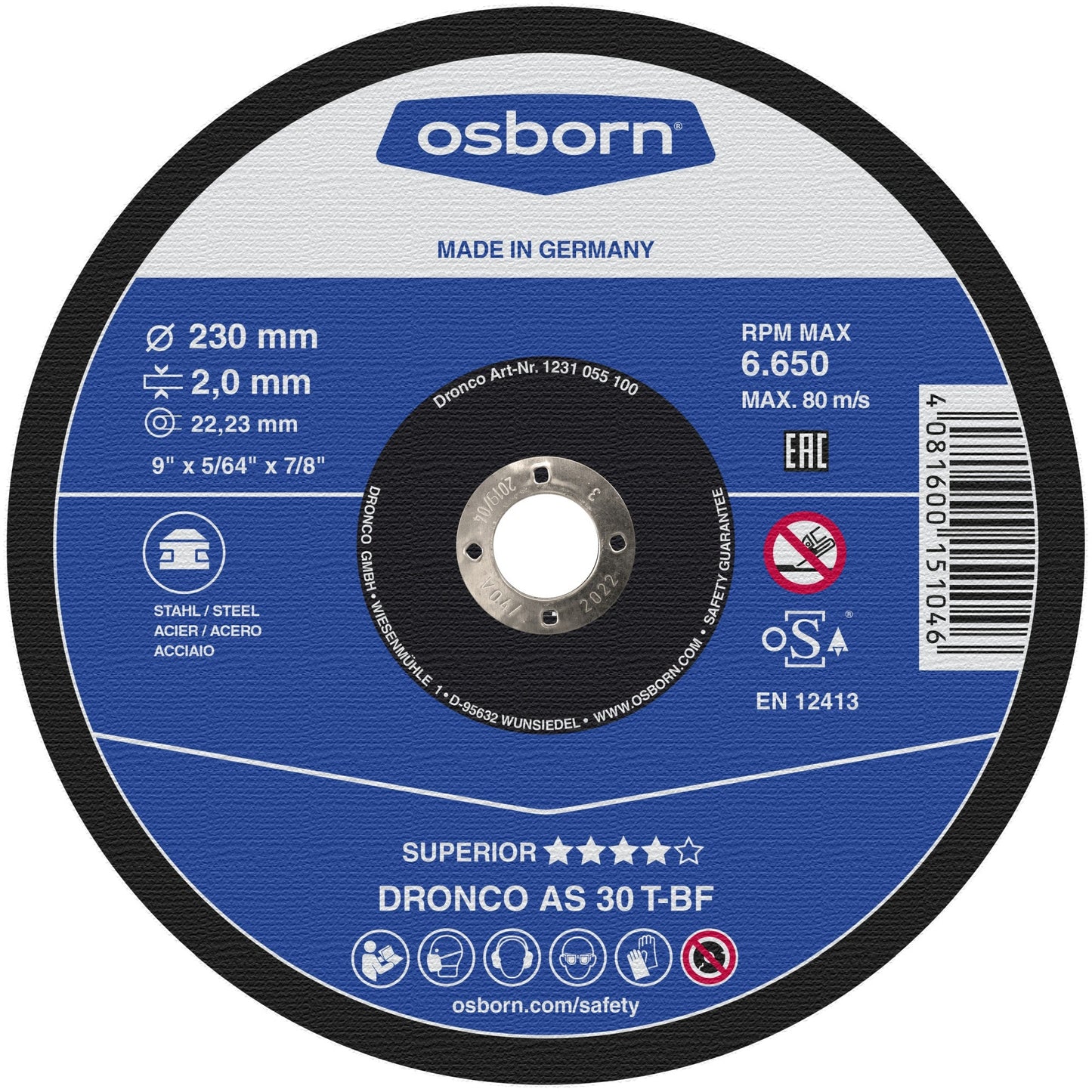 Dronco AS30T - 115 - Disco de corte metalAS 30 T Special 115 x 2,5 mm (Lote de 25 uds) - Ferrotecnia