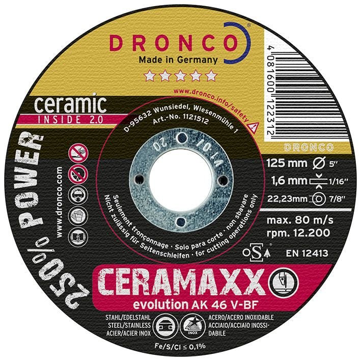 Dronco Disco de corte ultra rápido AK 46 V Evolution CERAMAXX (Lote de 25 uds) - Ferrotecnia