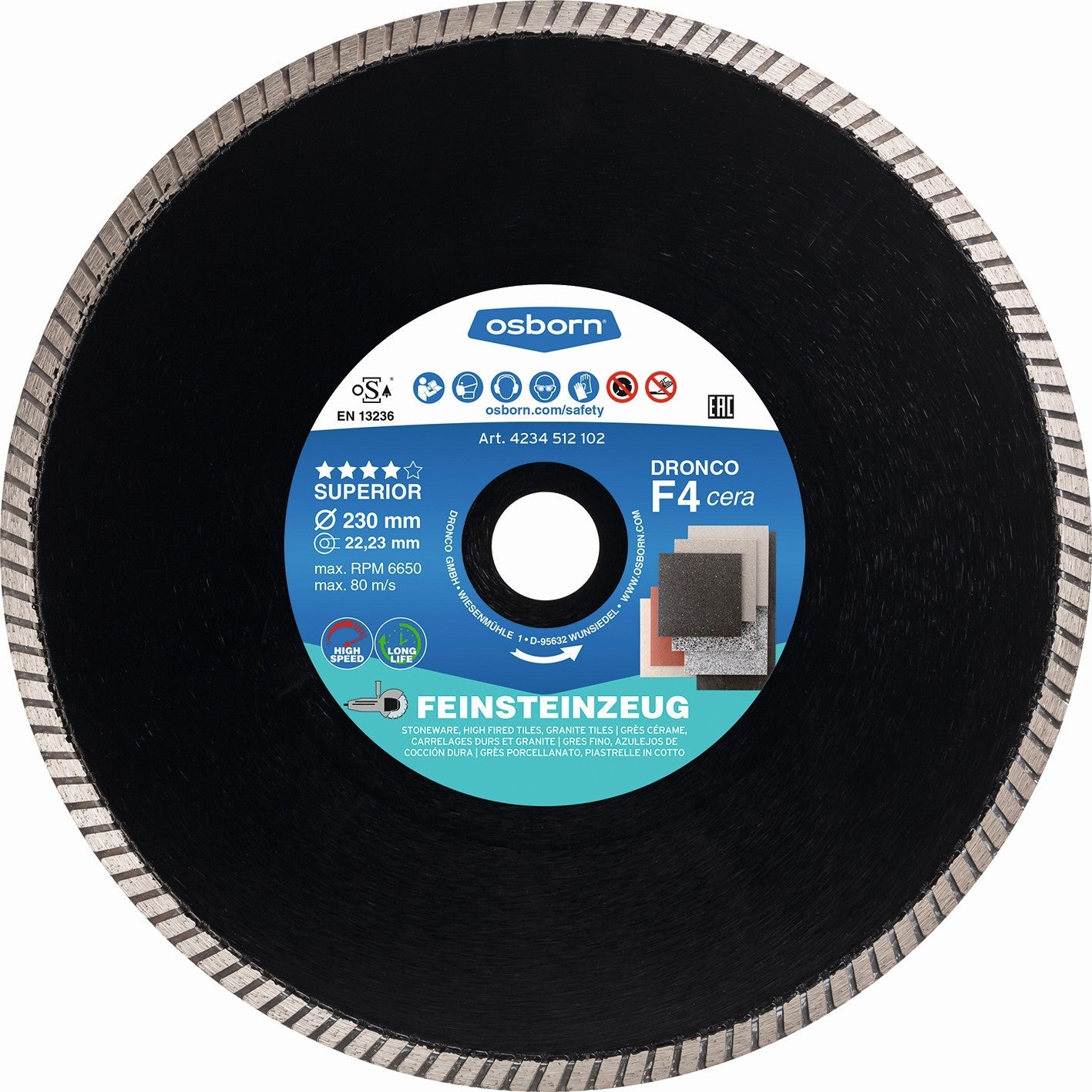 Dronco F4CERA - 180 - Disco de diamante Superior F4 Cera - Gres (Antes GRFX) Ø 180 mm - Ferrotecnia