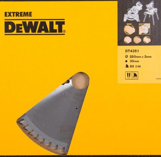 DEWALT EXTREME WORKSHOP Hoja de Sierra Circular 250 mm x 30 mm 60T, DT4351-QZ