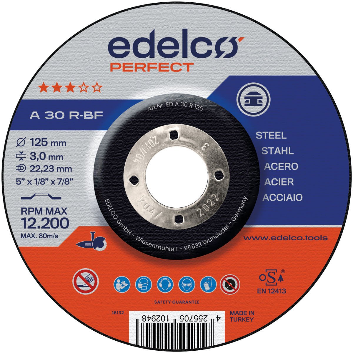 Edelco Disco de corte metal para máquina portátil A 30 R Perfect (Lote de 25 uds) - Ferrotecnia