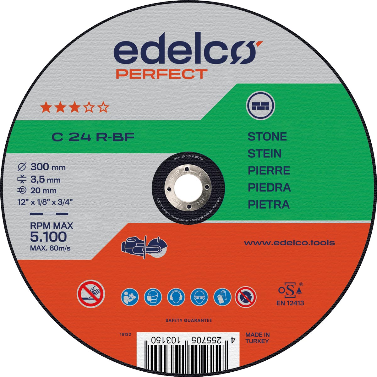 Edelco Disco de corte piedra para máquina portátil C 24 R Perfect (Lote de 25 uds) - Ferrotecnia