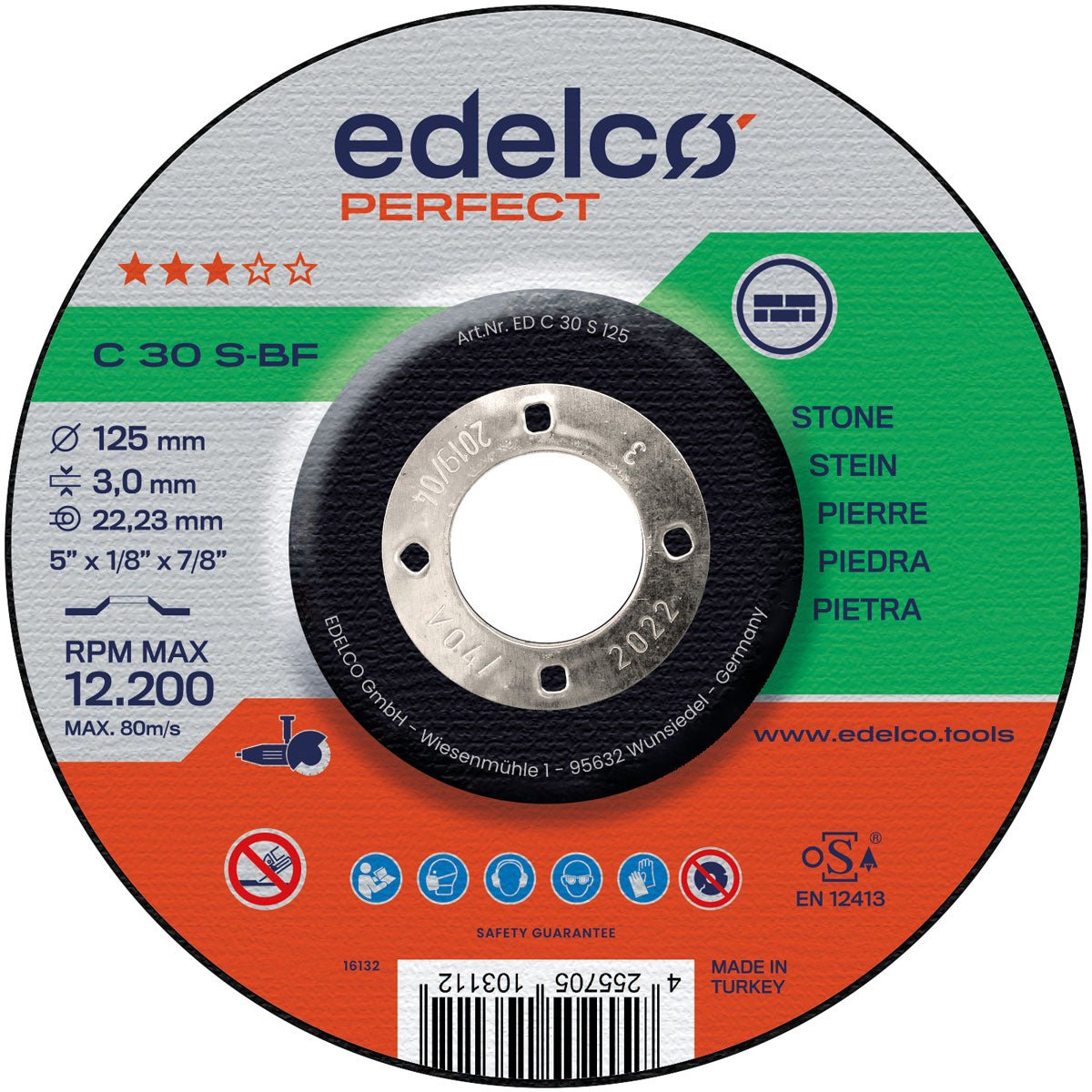 Edelco Disco de corte piedra para máquina portátil C 30 S Perfect (Lote de 25 uds) - Ferrotecnia