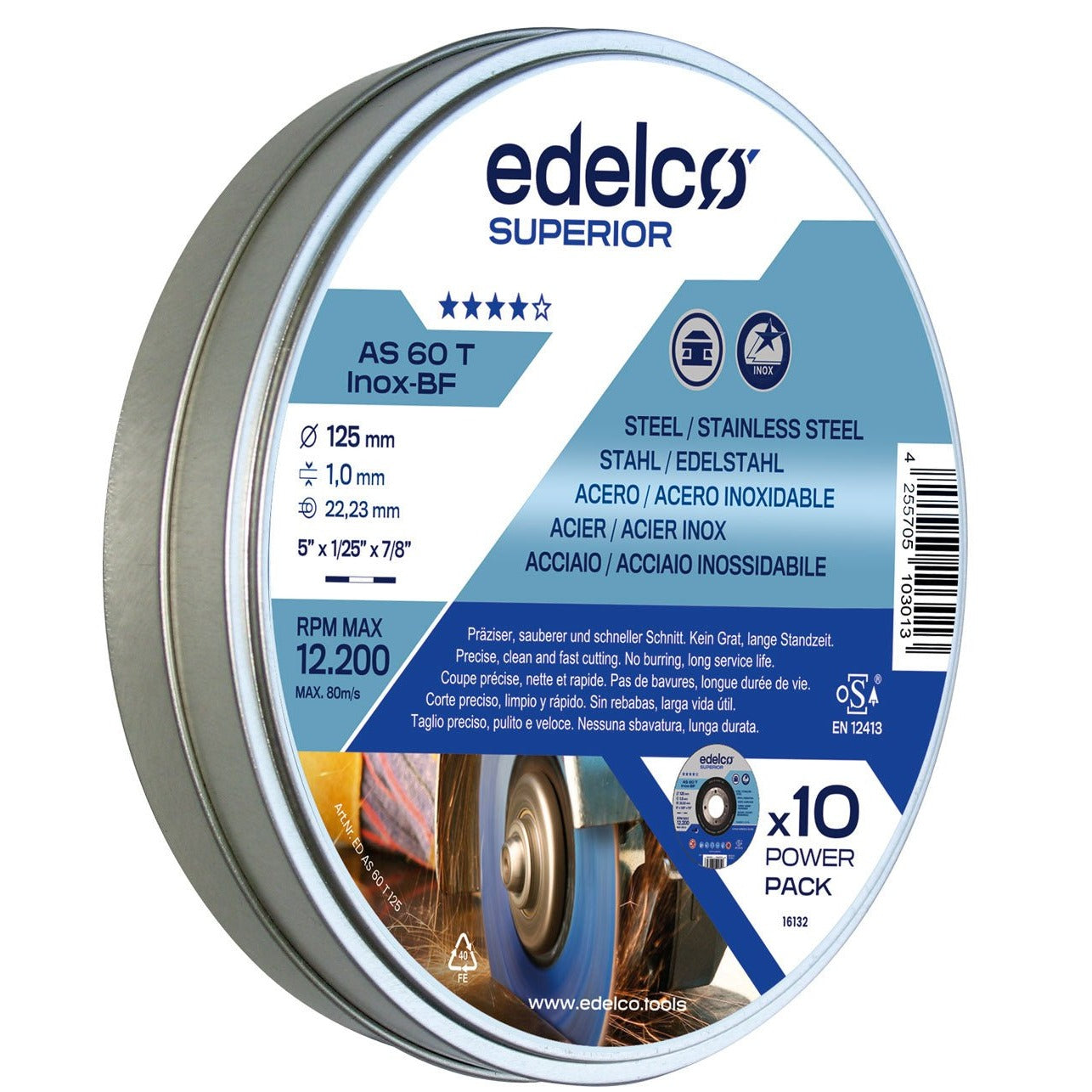 Edelco Lata Power-Pack con 10 discos de corte metal AS 60 T INOX Superior