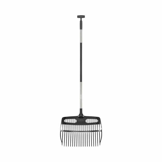 Fiskars Rastrillo Pala, Ergonómico, Combinación de Pala y Rastrillo, Longitud: 150 cm, Anchura: 48 cm, Policarbonato/Aluminio, Negro/Gris, 1077116