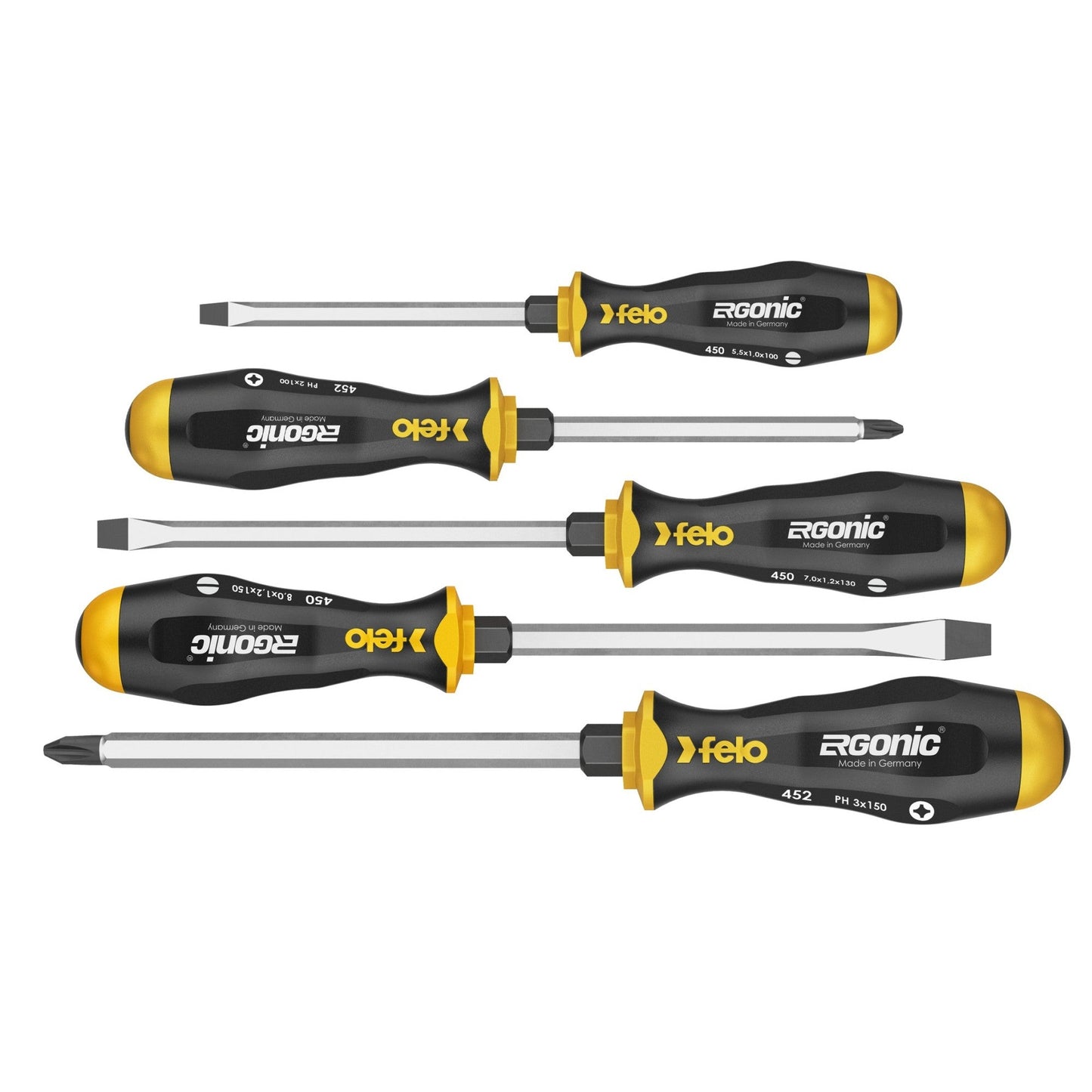 Felo 45095148 - ERGONIC 5-piece through-shaft screwdriver set. SL/PH 2 + 3