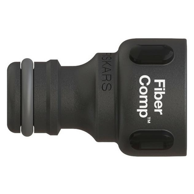 Fiskars Conector de grifo, Para grifos de agua, Ø 21 mm (G 1/2"), FiberComp, Tamaño universal, 10 g, Negro/Naranja, 1027053