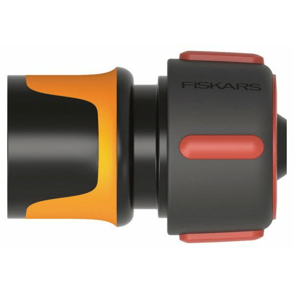 Fiskars Conexión para mangueras, Puntos de contacto SoftGrip, Tamaño universal, Ø 1,9 cm (3/4''), 40 g, Negro/naranja/rojo, 1027074 - Ferrotecnia