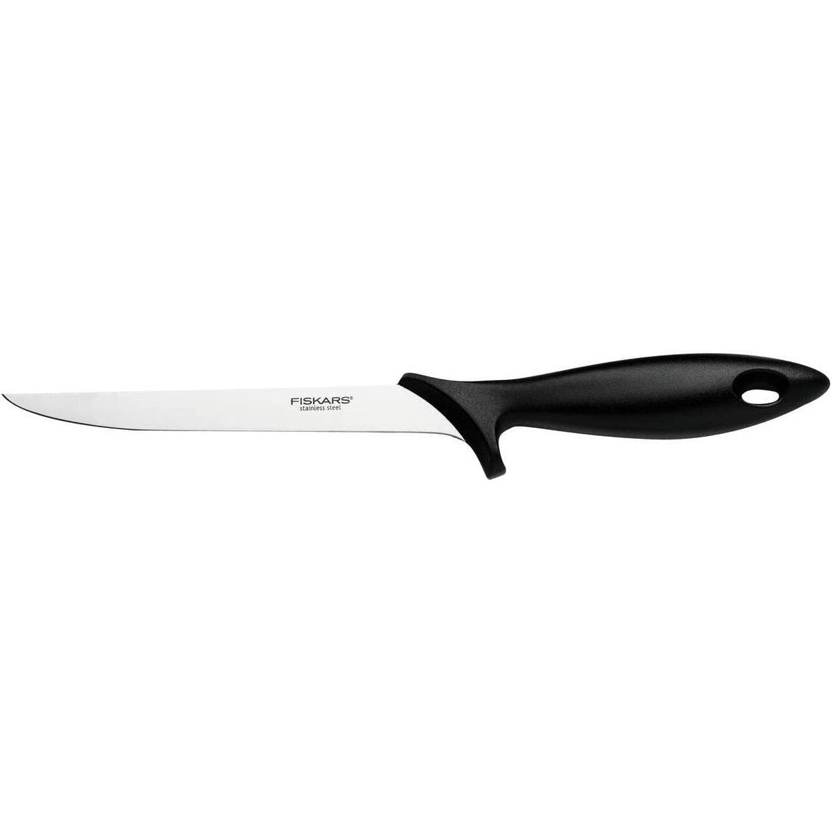Fiskars Cuchillo para filetear con hoja flexible, Essential, Longitud total: 30 cm, Acero inoxidable/Plástico PP, Negro, 1065567 - Ferrotecnia