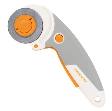 Fiskars Cúter rotatorio de titanio, Cúter giratorio con gatillo, Para diestros y zurdos, Diámetro de la hoja: 45 mm, Naranja/Blanco/Gris, 1066041