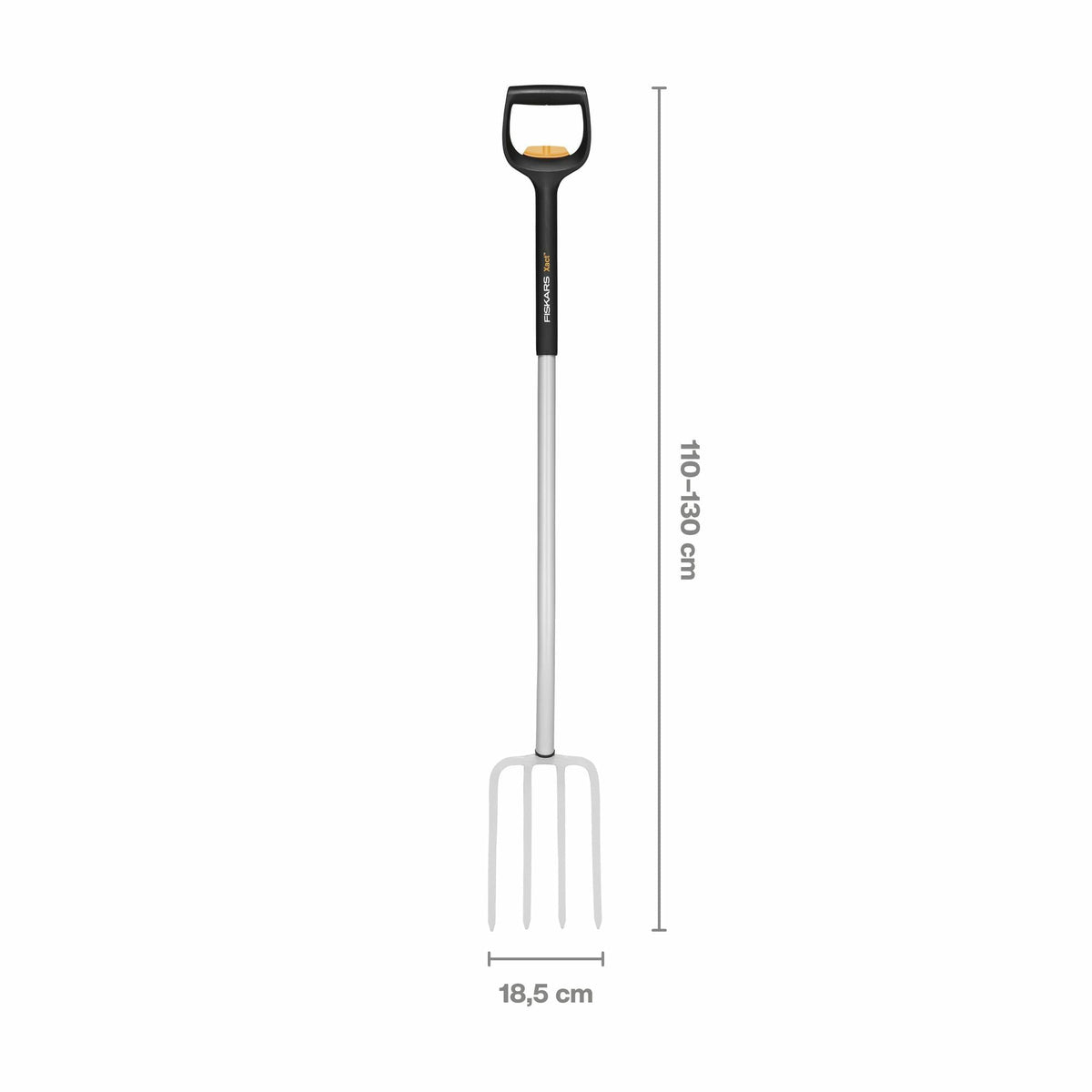 Fiskars Horca de jardín telescópica para suelos duros y pedregosos, Con 4 púas, Longitud de 1,10 m a 1,30 m, Acero al boro, Negro/Plateado, SmartFit, 1070717