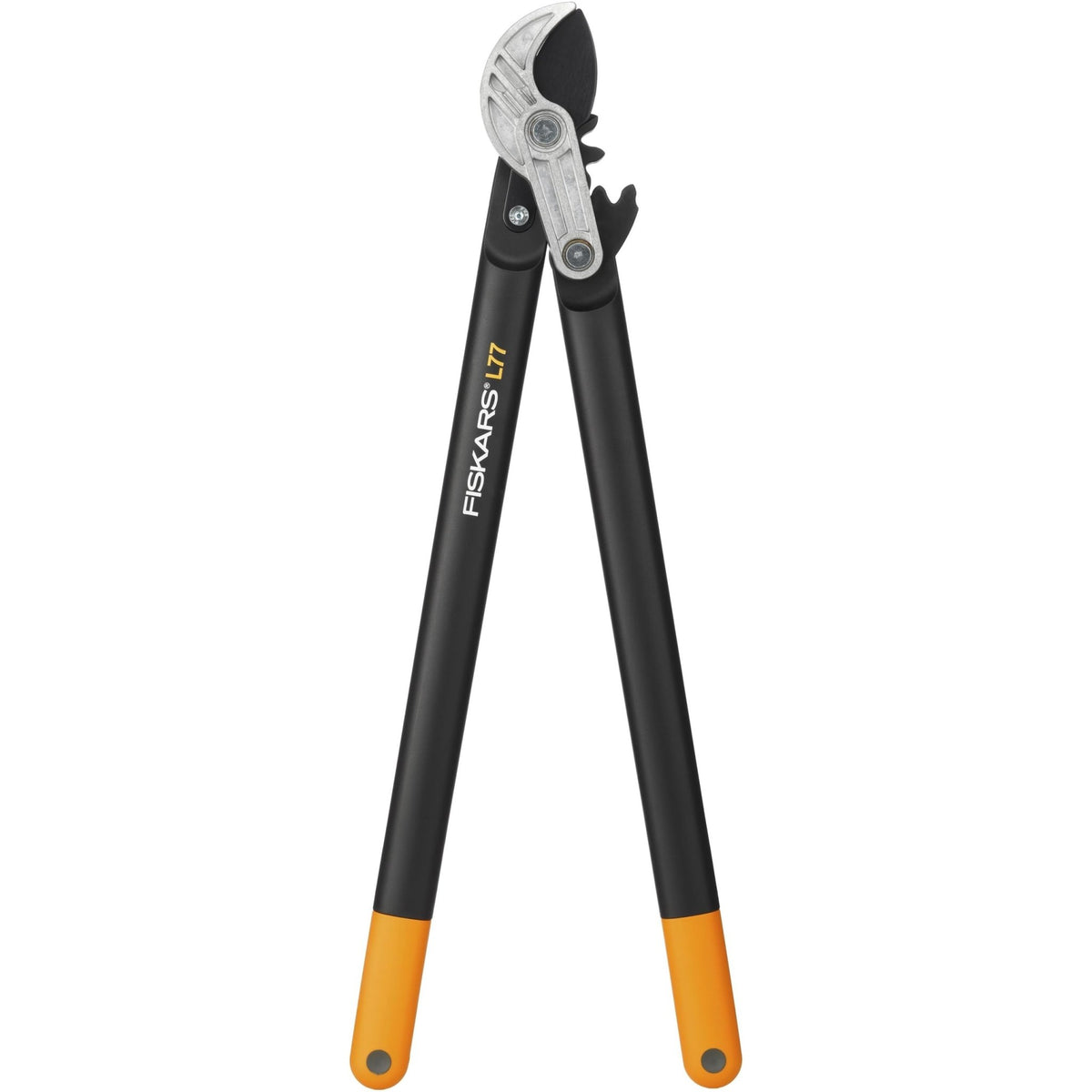 Fiskars Podadera con yunque para madera seca y dura, Sistema cremallera PowerGear II, Diámetro corte: 5 cm, Cuchillas acero templado antiadherente, Longitud: 69 cm, Negro/Naranja, L77, 1000583 - Ferrotecnia