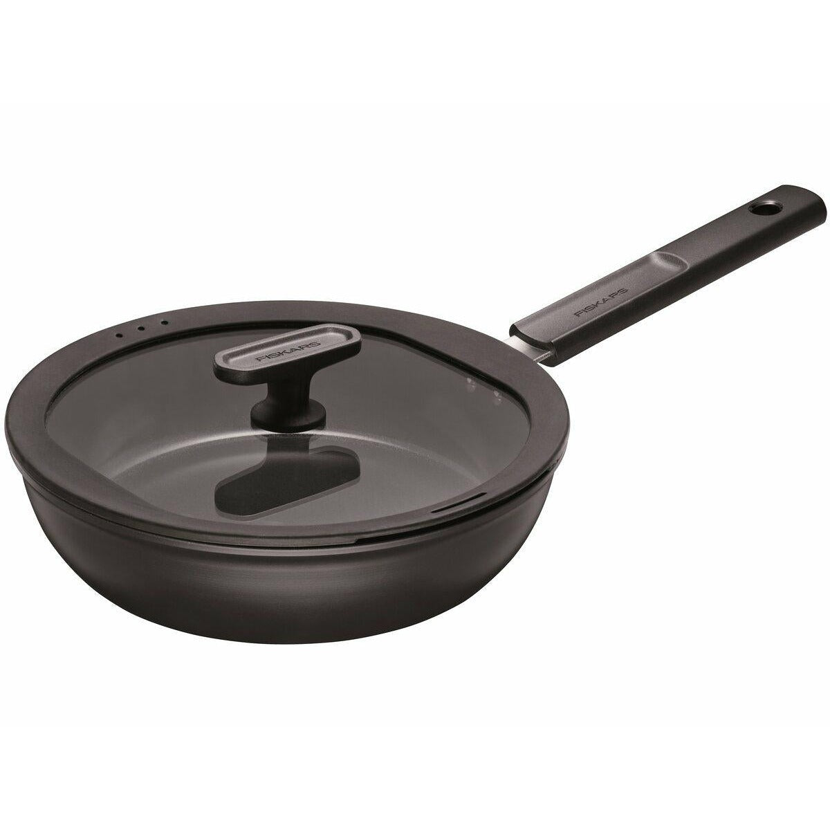 Fiskars Sartén con Tapa, Hard Face, Diámetro 24 cm, Capacidad: 2,2 litros, Apta para todas las Placas, Revestimiento Antiadherente, Resistente a los Arañazos, Aluminio/Plástico, Negro, 1075528 - Ferrotecnia
