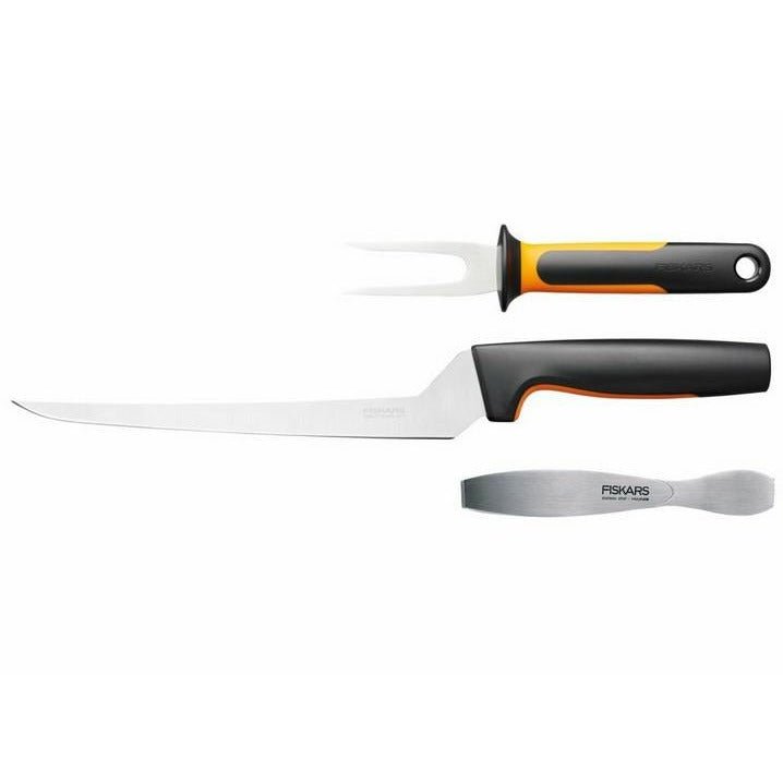 Fiskars Set de procesamiento de pescado, Functional Form, Incluye cuchillo para filetear, Brocheta de pescado y pinzas para espinas de pescado, Acero inoxidable japonés/plástico, 1057560 - Ferrotecnia