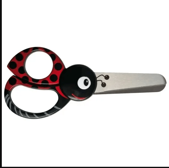 Fiskars Tijeras de animales para niños con motivos de mariquitas, A partir de 4 años, Longitud: 13 cm, para diestros y zurdos, Hoja de acero inoxidable/Mangos de plástico, Rojo, 1004612