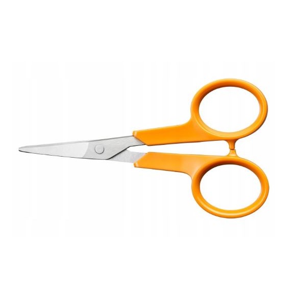 Fiskars Tijeras de manicura Classic, Puntas redondeadas, Diestros y zurdos, Longitud total: 10 cm, Ergonomía del mango mejorada, Acero/Plástico, Naranja, 1075060