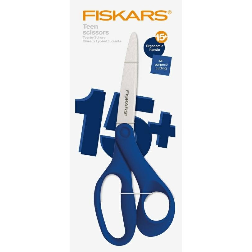Fiskars Tijeras para adolescentes de 15-18 años, Para diestros, Longitud total: 20 cm, Acero inoxidable/plástico, Azul, 1067864 - Ferrotecnia