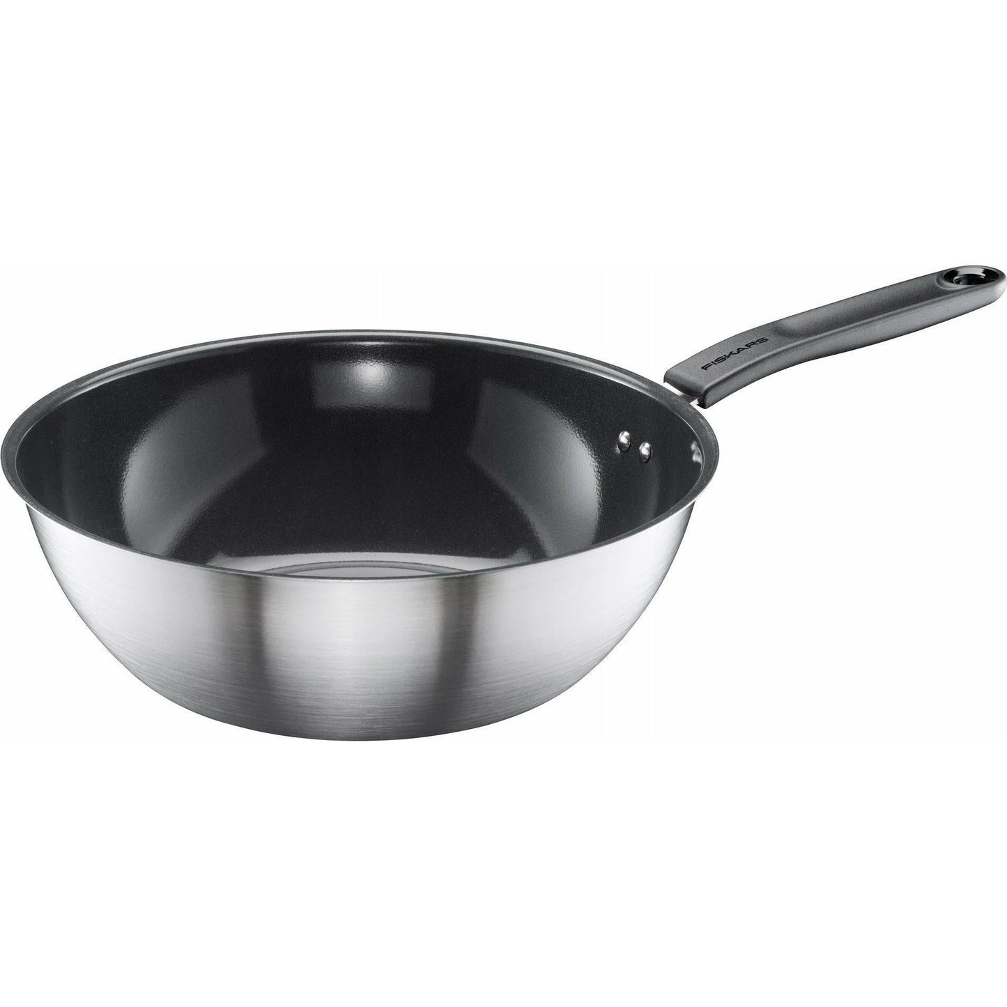 Fiskars Wok, Ø 28 cm, Con Recubrimiento, Apta para Todas las Placas de Cocina, Acero Inoxidable Reciclado, Functional Form, Plateado/Negro, 1072313