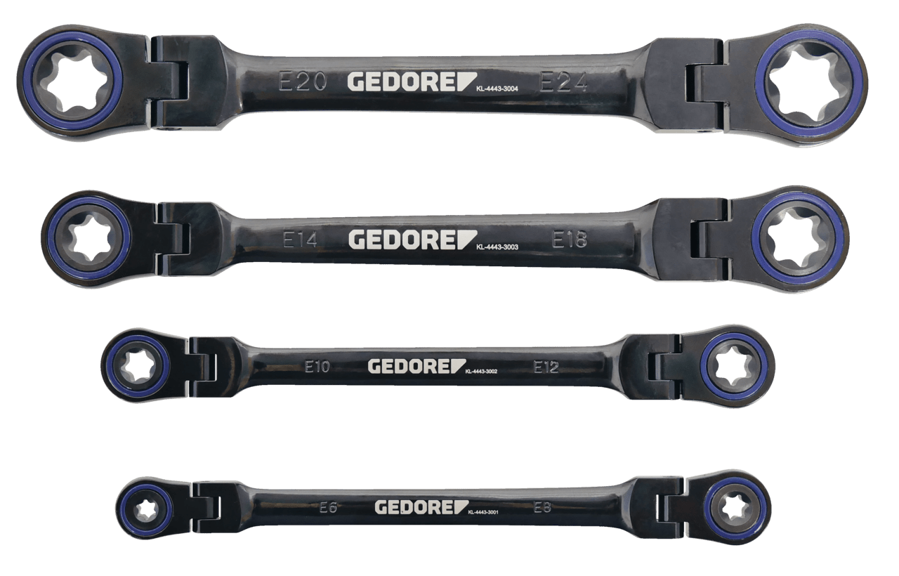 GEDORE Automotive KL - 4443 - 30 - Juego de 4 llaves TORX® de carraca con doble articulación - Ferrotecnia