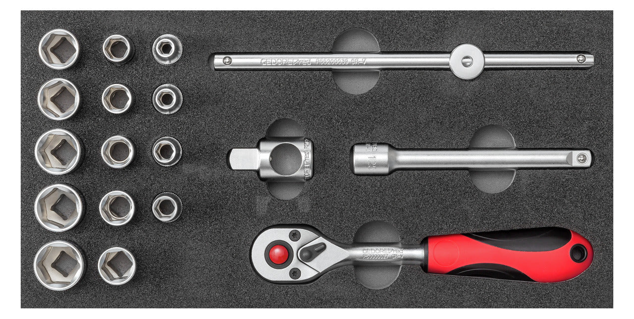 GEDORE red R22150020 - Juego de llaves de vaso de 3/8" en módulo Check Tool - 8 pzas (3301726) - Ferrotecnia