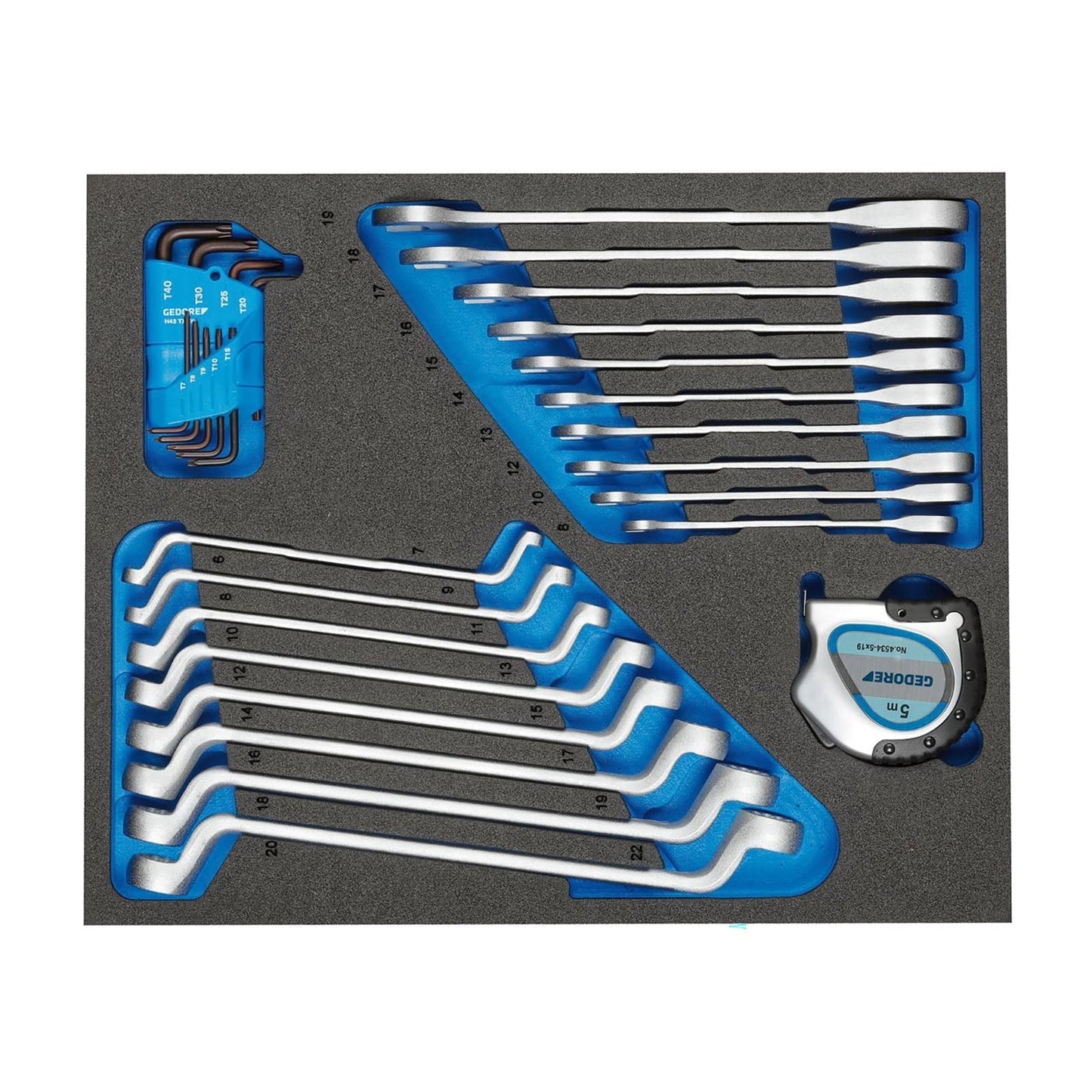 GEDORE TS CT2 - 7R - 2 - Juego de llaves y flexómetro en módulo de espuma Check - Tool de doble cuerpo, 28 piezas - Ferrotecnia