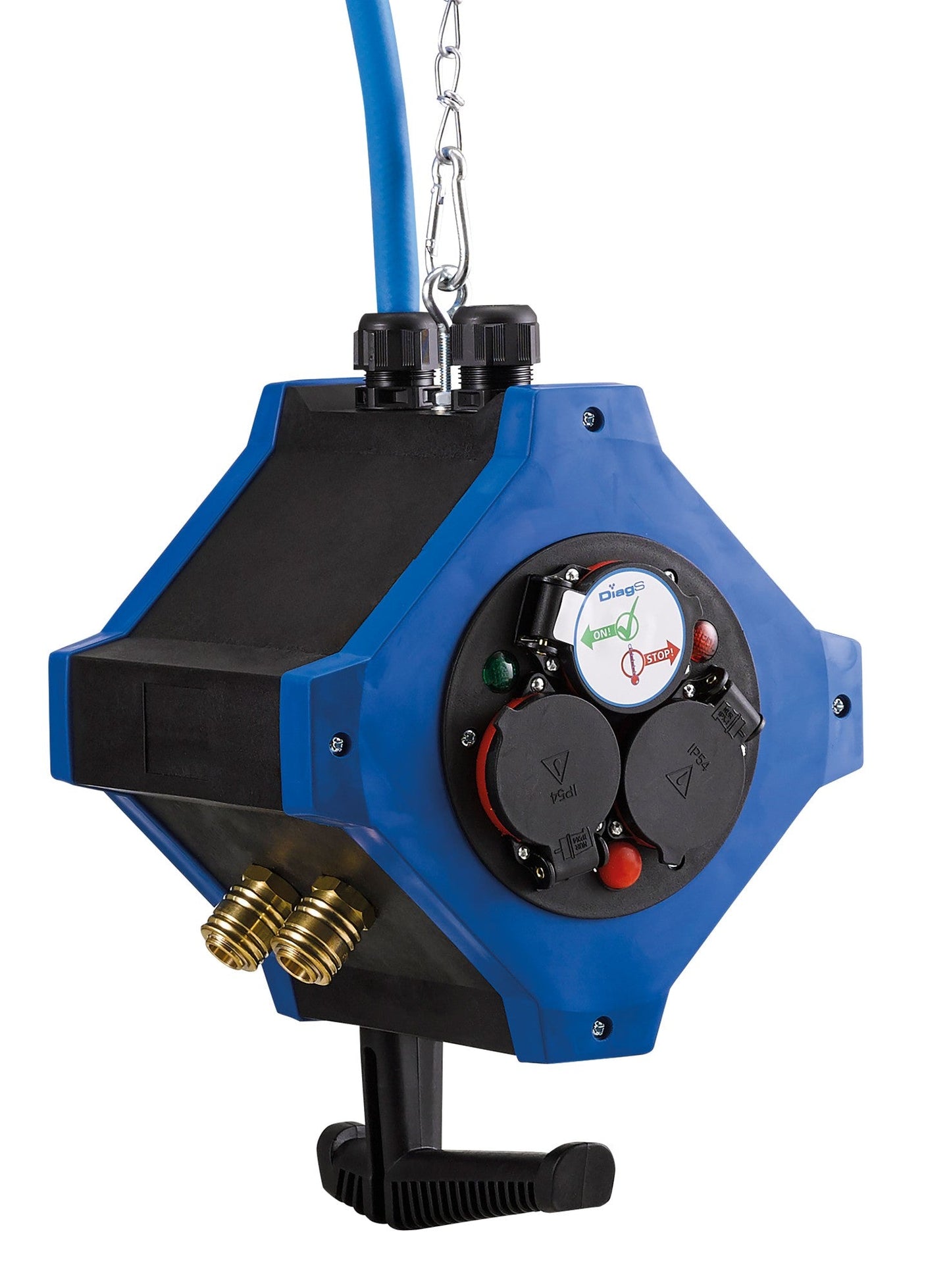 Hedi KVE6000L - Distribuidor de corriente suspendido con 6 tomas de seguridad 16 A y 2 tomas aire comprimido - Ferrotecnia