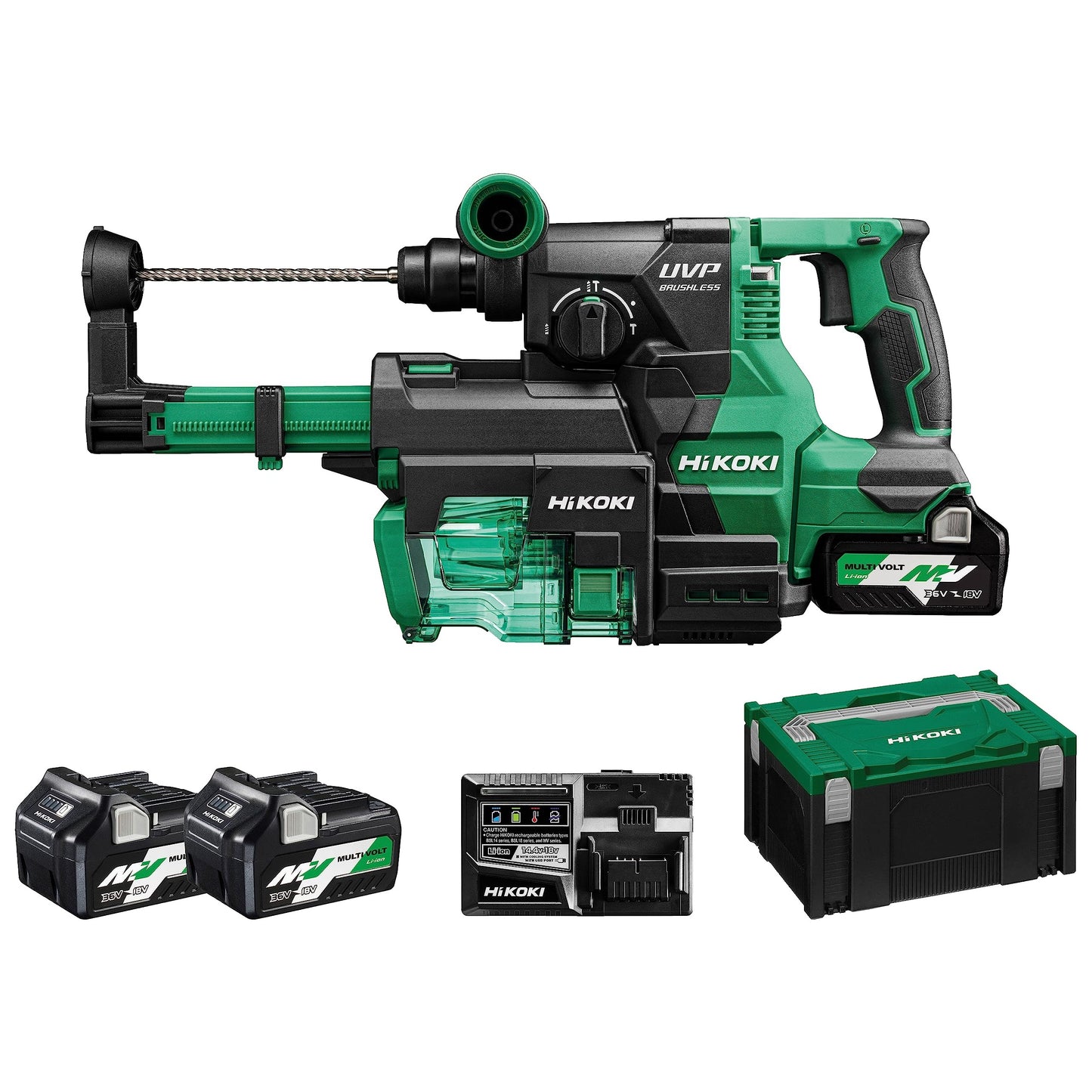 Hikoki DH3628DAWEZ - Martillo perforador de batería SDS-plus DH3628DA 36 V, 3,2 J, con aspiración