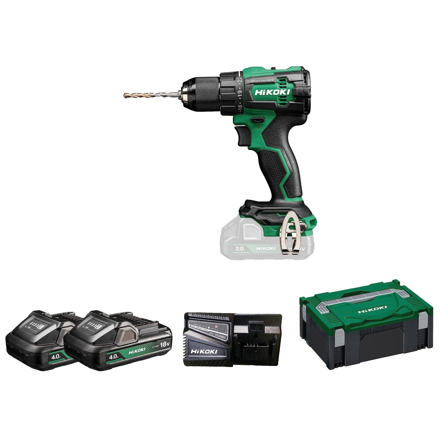 Hikoki DV18DEWHZ - Taladro atornillador percutor de batería DV18DE 18V 70 Nm, 2x4,0 Ah, maletín - Ferrotecnia