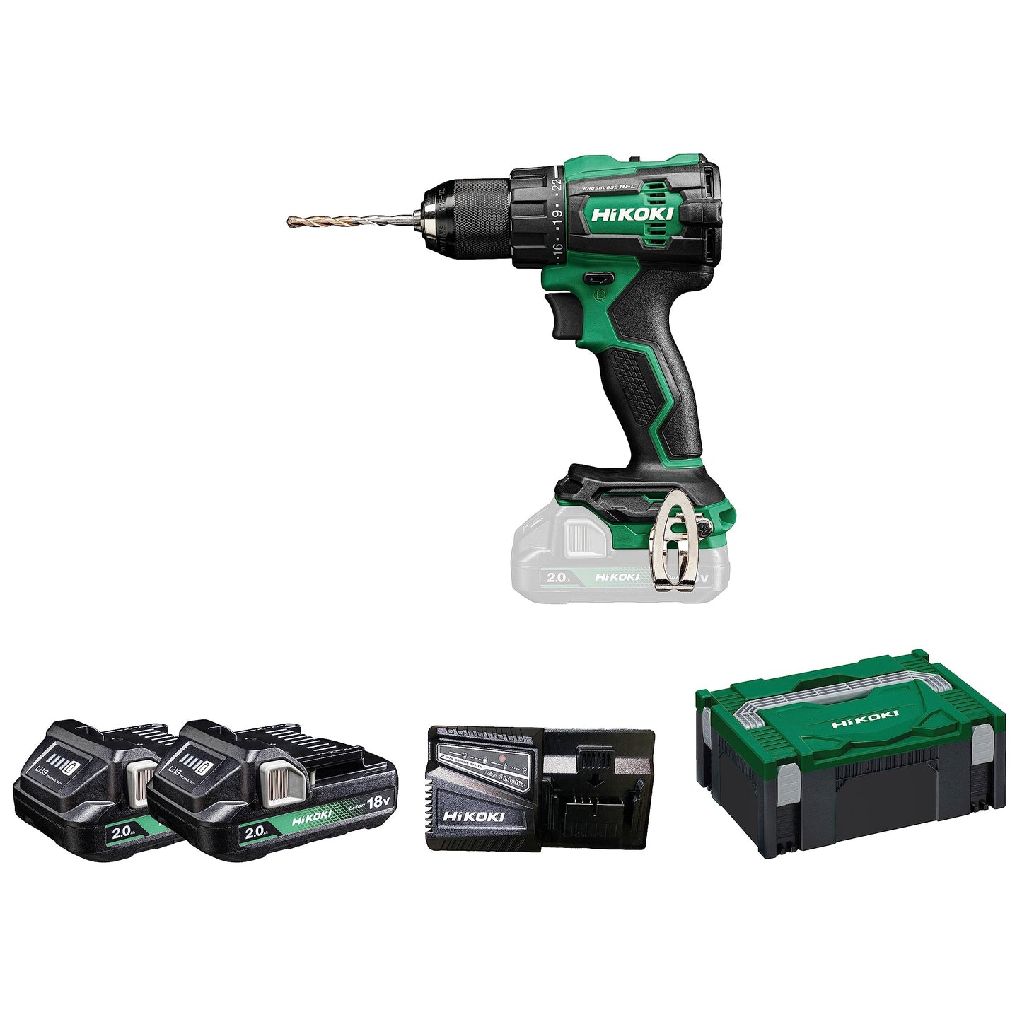 Hikoki DV18DEWQZ - Taladro atornillador percutor de batería DV18DE 18V 70 Nm, 2x2,0 Ah, maletín